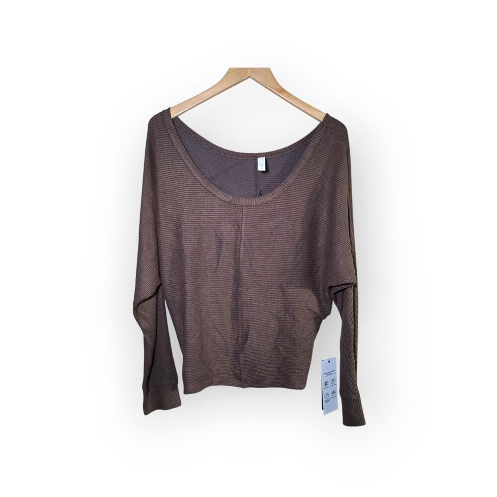 Glyder Women M NWT Comfort Dolman Top Brown Ribbed Knit Pullover Flaw As Is